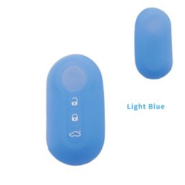 Bleu Clair - Étui Pour Clé De Voiture 3 Boutons, En Silicone, Haute Qualité, Pour Fiat 500, Pliable, Coque De Protection Pour Clé Télécommande, Accessoires De Voiture