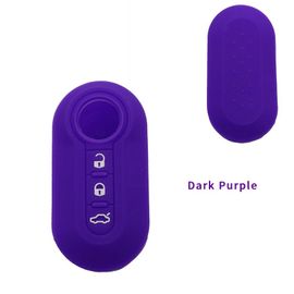 Violet Foncé - Étui Pour Clé De Voiture 3 Boutons, En Silicone, Haute Qualité, Pour Fiat 500, Pliable, Coque De Protection Pour Clé Télécommande, Accessoires De Voiture
