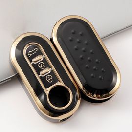 Noir - Étui À Rabat Pour Clé De Voiture, 3 Boutons, Pliable, En Tpu, Bord Doré, Pour Fiat 500, Coque De Protection Pour Clé Télécommande, Accessoires