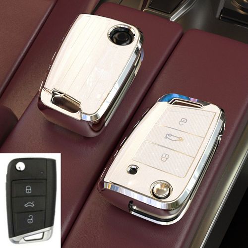 Blanc - Utilisation De La Clé De Voiture Pliable - Coque De Protection De Clé Télécommande En Tpu, Etui Compatible Avec Vw Volkswagen Golf 7 Mk7 Tiguan Mk2 Pour Seat Ateca Leon Fr 2 Ibiza Pour Skoda Octavia A7