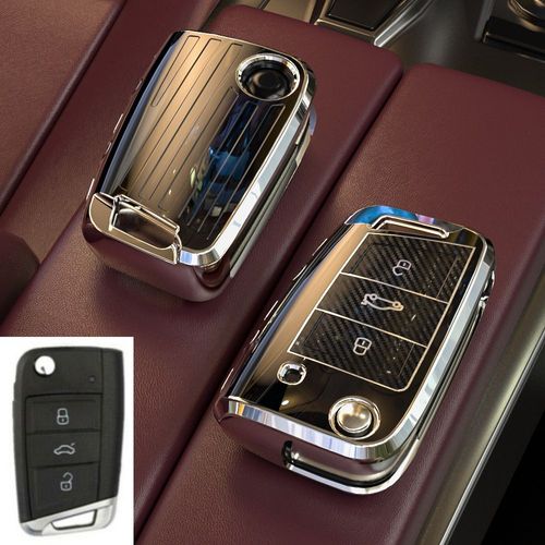 Noir - Utilisation De La Clé De Voiture Pliable - Coque De Protection De Clé Télécommande En Tpu, Etui Compatible Avec Vw Volkswagen Golf 7 Mk7 Tiguan Mk2 Pour Seat Ateca Leon Fr 2 Ibiza Pour Skoda Octavia A7