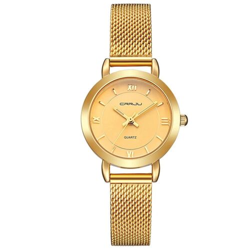 Femmes À La Mode Simple En Acier Inoxydable Quartz Watch Montre-Bracelet (Or)