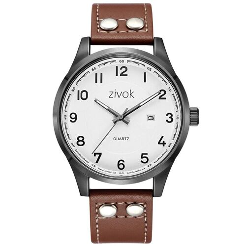 Zivok Trendy Men Simple Alloy Waterproof Analogique Quartz Movement Montre-Bracelet (Blanc + Noir + Marron)
