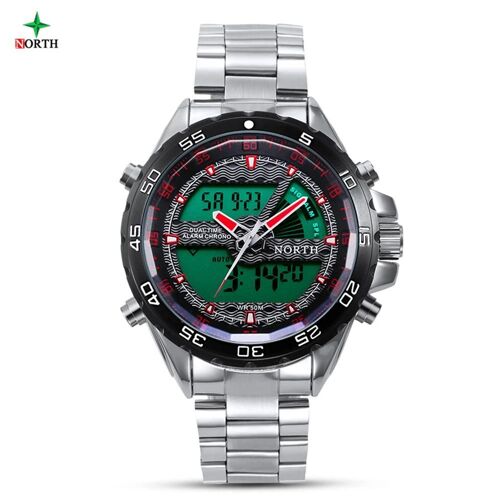 Sport Led Montre Analogique Numérique Hommes Homme 30m Étanche Electronique Quartz Montre-Bracelet Rouge