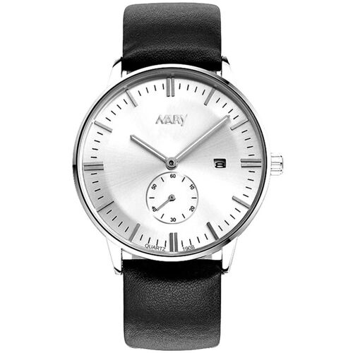 Nary Quartz Imperméable À La Mode Pu Cuir Cadran Rond Montre Mâle (Argent Blanc)
