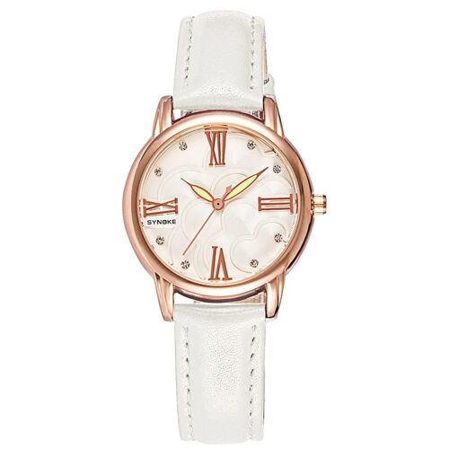 Synoke Étudiant Strass Imperméable En Cuir Pu Bracelet Montre À Quartz Montre-Bracelet Lumineuse (Blanc)