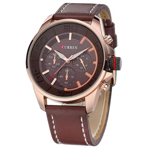 Curren Hommes Mode Étanche Montre À Quartz Réglable Pu Montre-Bracelet (Rose Rouge & Café)