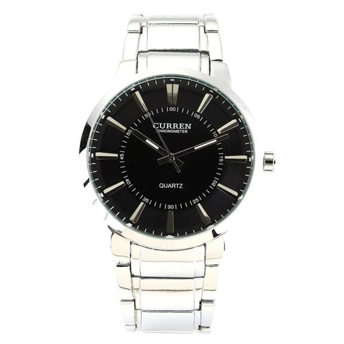 Hommes Grand Cadran Montre Mode Casual Étanche Acier Quartz Mâle Montre-Bracelet Noir