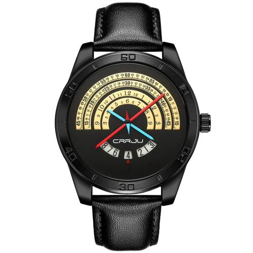 Hommes À La Mode Simple Quartz Watch Montre-Bracelet (Boîtier Noir + Cadran Noir + Or)