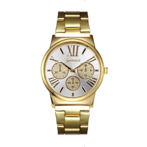 Vintage Classique Hommes D'affaires Affichage Analogique Quartz Mouvement Montre-Bracelet (Blanc + Or)