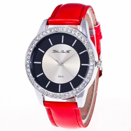 Zhoulianfa Hommes Femmes Strass Casual Affichage Analogique Quartz Couple Montre-Bracelet (Rouge)