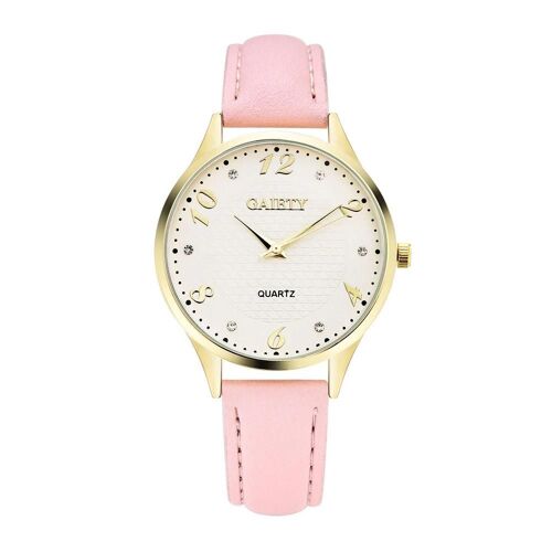 Gaiety Femmes Pu Cuir Casual Montre Quartz Cadran Montre-Bracelet (Rose)