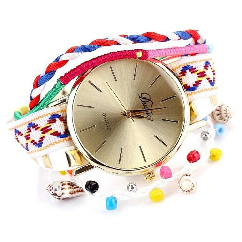 Duoya Femmes Coloré Tricot Bracelet Mignon Perle Rond Cadran Bracelet Montre-Bracelet Montre (Blanc)
