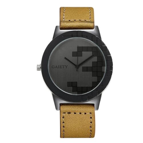 Gaiety Montre Homme À La Mode Simple Bracelet En Pu Motif Géométrique Montre-Bracelet À Quartz (Beige)