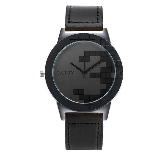 Gaiety Montre À La Mode Pour Hommes Simple Sangle En Pu Motif Géométrique Montre-Bracelet À Quartz (Noir)