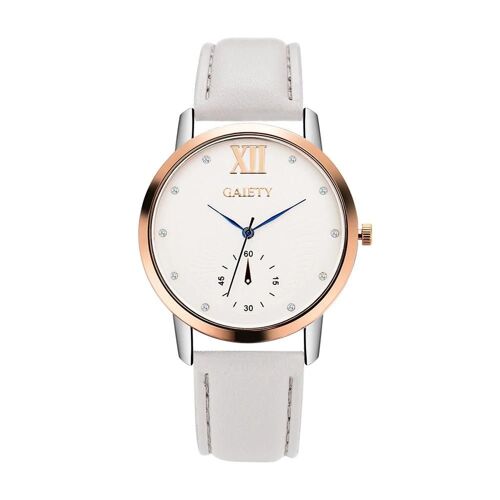 Gaiety Femmes Élégant Cadran Rond Motif Analogique Pu Bracelet Montre-Bracelet Montre À Quartz (Gris)