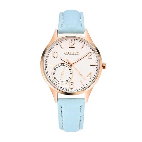 Gaiety Femmes Mode Pu Cuir Montre Analogique Quartz Montre-Bracelet (Bleu Ciel)