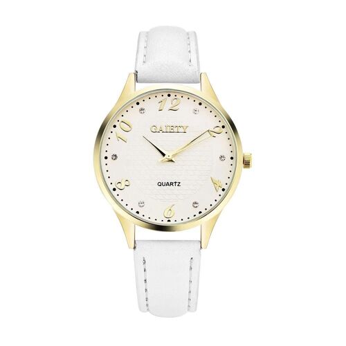 Gaiety Femmes Pu Cuir Casual Montre Quartz Cadran Montre-Bracelet (Blanc)