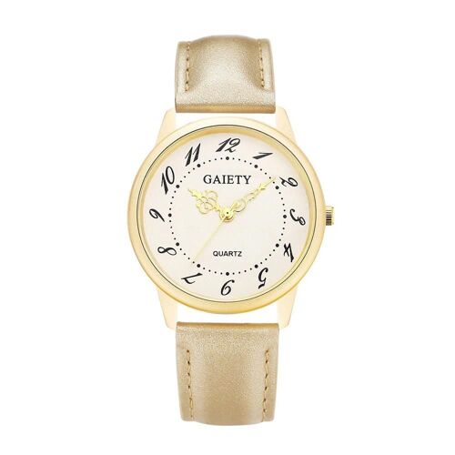 Gaiety Simple Alliage Montre Pu Bracelet Creux Pointers Quartz Montre-Bracelet Pour Femmes Dame (Or)
