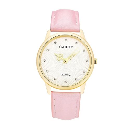Gaiety Simple Montre Pu Bracelet Pointeurs Creux Quartz Montre-Bracelet Pour Femmes Dame (Rose)