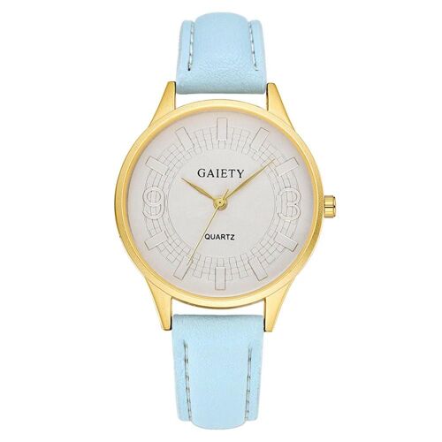 Gaiety Femmes Dame Motif Géométrique Cadran Pu Bracelet Quartz Montre Analogique Montre-Bracelet (Bleu Ciel)