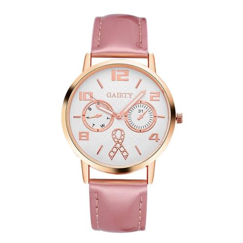 Gaiety Femmes Élégant Ruban De Soie Motif Cadran Pu Sangle Montre À Quartz Montre-Bracelet Analogique (Rose)