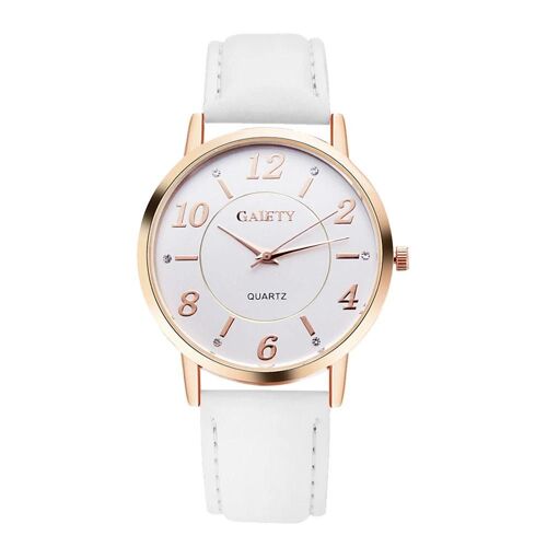 Gaiety Pu Strap Femmes Femme Montre Boîtier Rond Analogique Quartz Montre-Bracelet Blanc