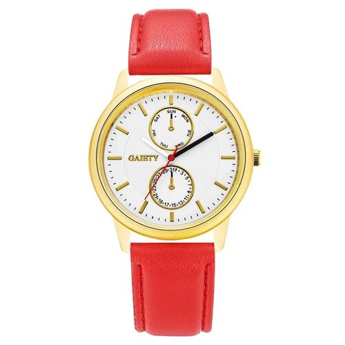Gaiety À La Mode Hommes D'affaires Montre Ronde Pu Strap Affichage Analogique Montre-Bracelet À Quartz (Rouge)