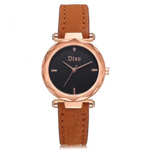 Disu Simple Rond Pu Casual Business Watch Quartz Bracelet Analogique Montre-Bracelet (Marron)