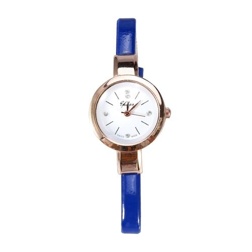 Fashionable Lady Female Dressing Ultra-Fine Strap Quartz Wrist Watch Montre-Bracelet (Bleu)