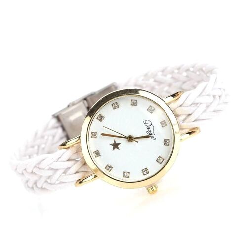 Duoya Femmes Tricoté Bracelet Montre Strass Alliage Boîtier Analogique Quartz Montre-Bracelet Blanc