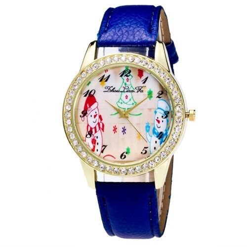 Zhoulianfa Casual Round Watch Pu Bracelet En Cuir Bonhomme De Neige Quartz Montre-Bracelet (Bleu)