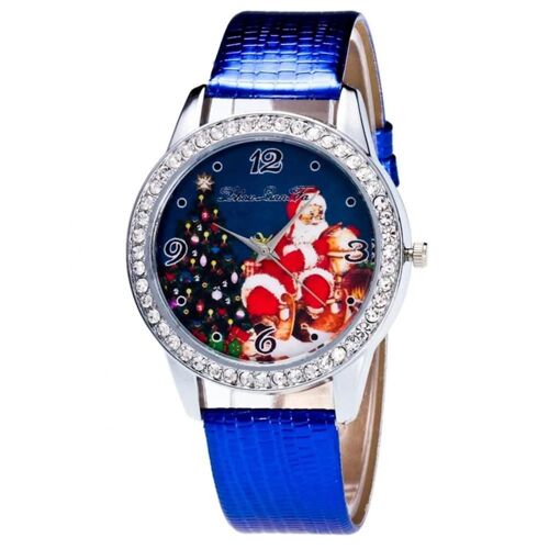 Zhoulianfa Trendy Mignon Noël Crocodile Grain Pu Strap Montre-Bracelet (Bleu)
