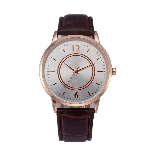 Classique Vintage Affaires Affichage Analogique Mouvement Quartz Hommes Femmes Montre-Bracelet (Or)