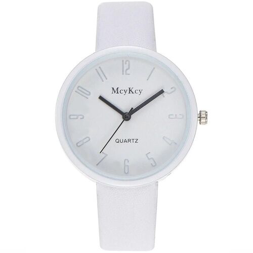 Mcykcy Quartz Candy Couleur Cadran Pu Bracelet En Cuir Montre Décontractée Pour Les Étudiants (Blanc)
