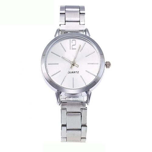 Femmes Élégantes Bracelet En Acier Fin À Quartz Mouvement Affichage Analogique Montre-Bracelet (Argent + Blanc)