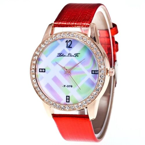 Zhoulianfa À La Mode En Alliage De Diamant Montre Ronde Cadran Quartz Montre-Bracelet F-376 (Rouge)