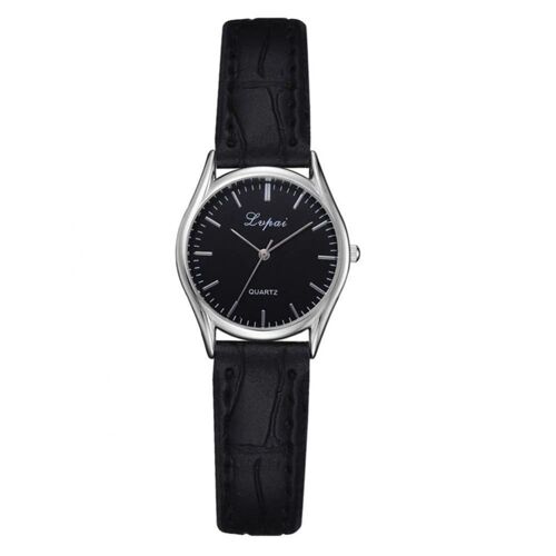 Lvpai Montre De Couple En Alliage À La Mode Bracelet En Pu Cadran Rond Montre-Bracelet À Quartz Analogique (Noir,S)