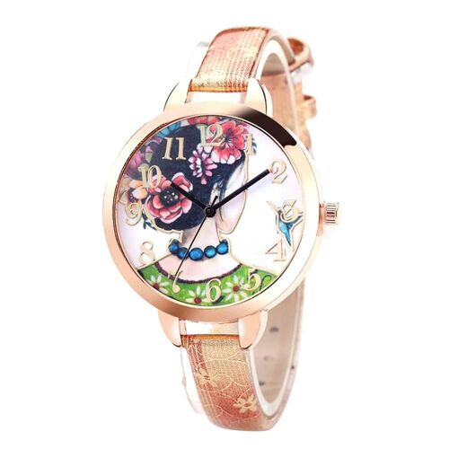 Montre Analogique À Quartz Réglable Avec Cadran Rond Avec Bracelet En Pu Réglable (Or)
