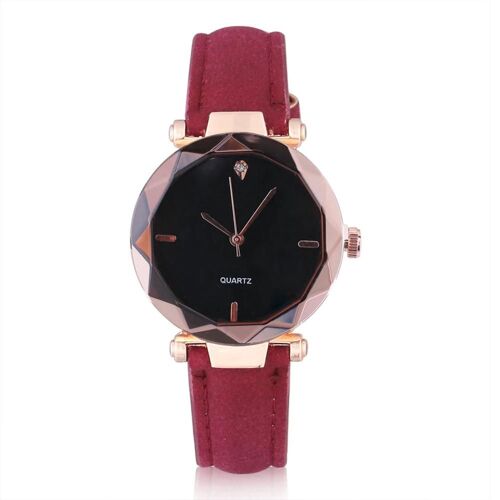 Montre Montre Montre À Quartz Rond Analogique Femelle Avec Décoration De Strass (Bracelet Rouge)