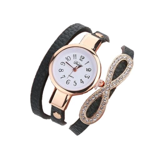 Duoya Femmes Strass Bowknot Décoration Bracelet Montre-Bracelet Montre À Quartz Analogique (Noir)