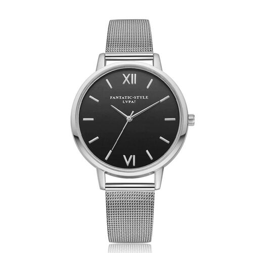 Femmes Simple Bracelet Montre Alliage Cadran Circulaire Strass Montre-Bracelet (Argent)