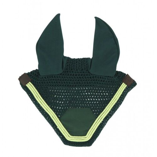 Bonnet Chasse-Mouches Equithème "Badge" - Couleur : Vert Foncé, Taille : Cheval