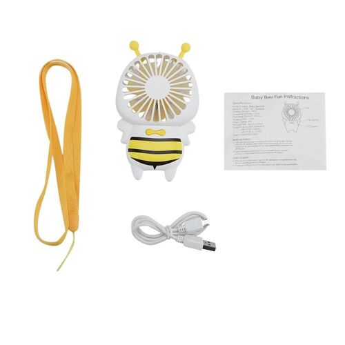 Ventilateur USB à main de style abeille Force du vent à 2 niveaux et mini ventilateur portable à LED dégradé à 7 pales - Jaune