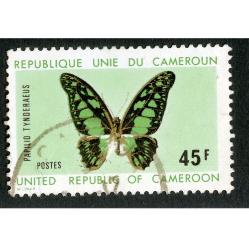 Timbre Oblitéré République Unie Du Cameroun, Papilio Tynderaeus, Postes, 45 F