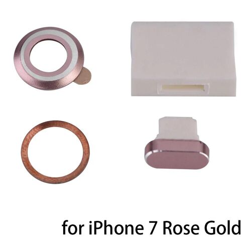 4pcs / Set Lentille De Protection Poussière Bouchon Boîte De Rangement Autocollant D'empreintes Digitales Pour Iphone 7 Or Rose