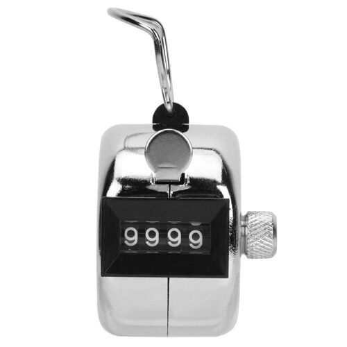 BERM Compteur de pointage manuel 4 chiffres Outil de comptage portable en alliage d'aluminium argenté avec crochet