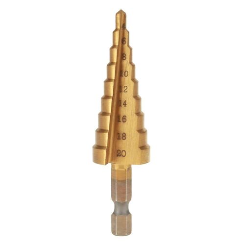 1Pcs en acier rapide Step Cone Drill Bit Hole Cutter Hex Tige Titane Placage Foret (4-20mm)