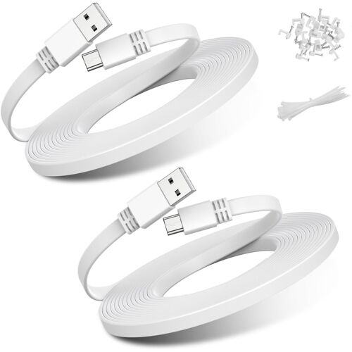 KAL-Câble d'Alimentation Micro USB 12M 2-Pack,Cordon Charge Caméra Sécurité Domicile Plat Chargeur pour Home Security Camera,Wyzecam,Neos Smartcam,Nest Cam 7,Blink XT,Furbo Dog,Arlo Q,Xbox One