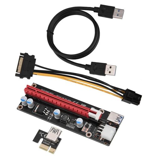USB3.0 PCI-E Express 1x à 16x 6Pin Mining Extender Adaptateur de carte montante avec câble SATA Black Cabl